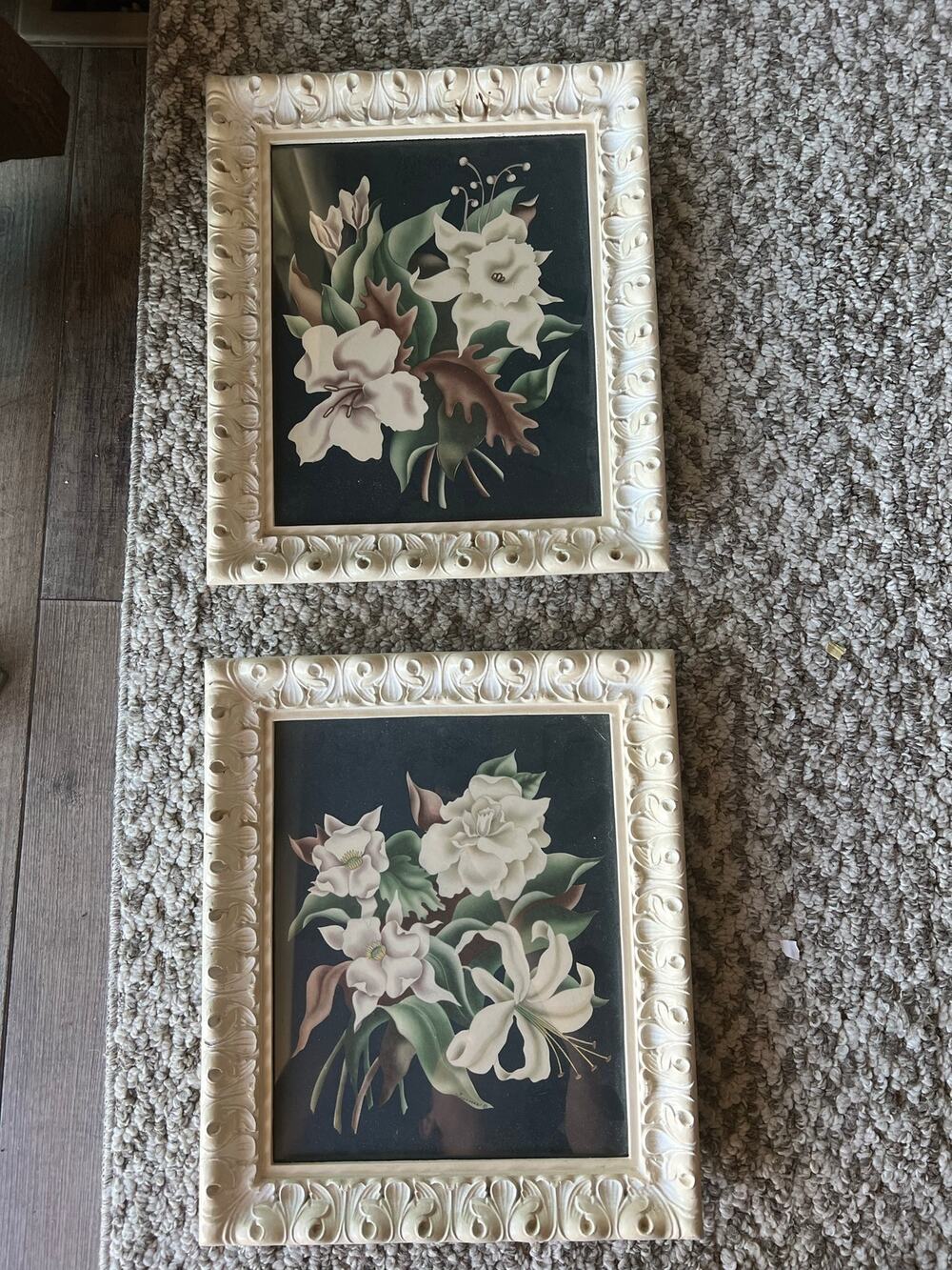 Set of 2 VTG Turner Floral Prints Framed Mid-Century Cream Ornate Frames 12x14